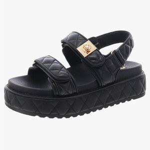 Steve Madden Black Quilted Platform Sandals with Gold Hardware